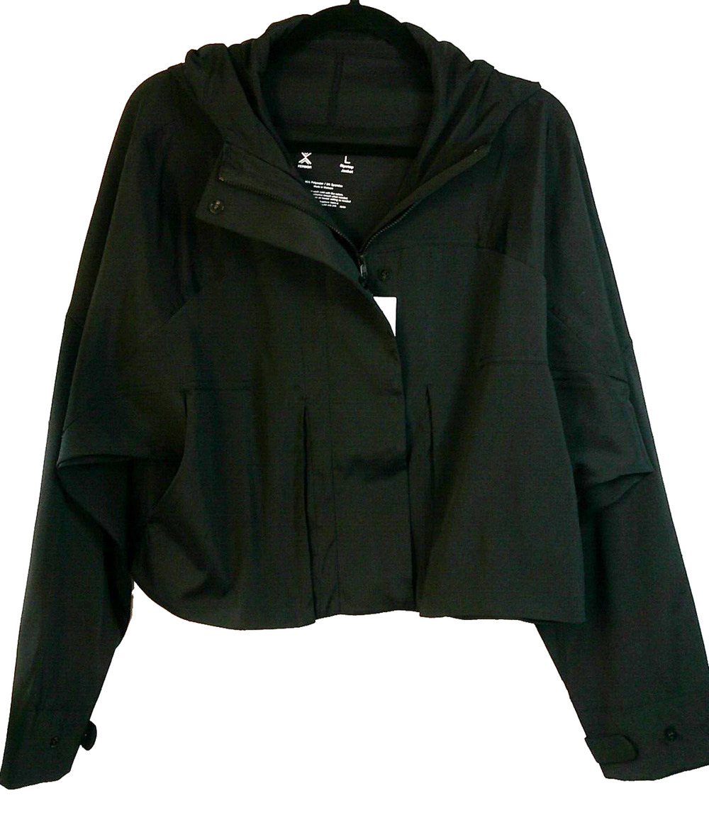 Xersion Black Hooded Cropped QuickDri Jacket/Windbreaker Womens-XL NWT-RTL$54